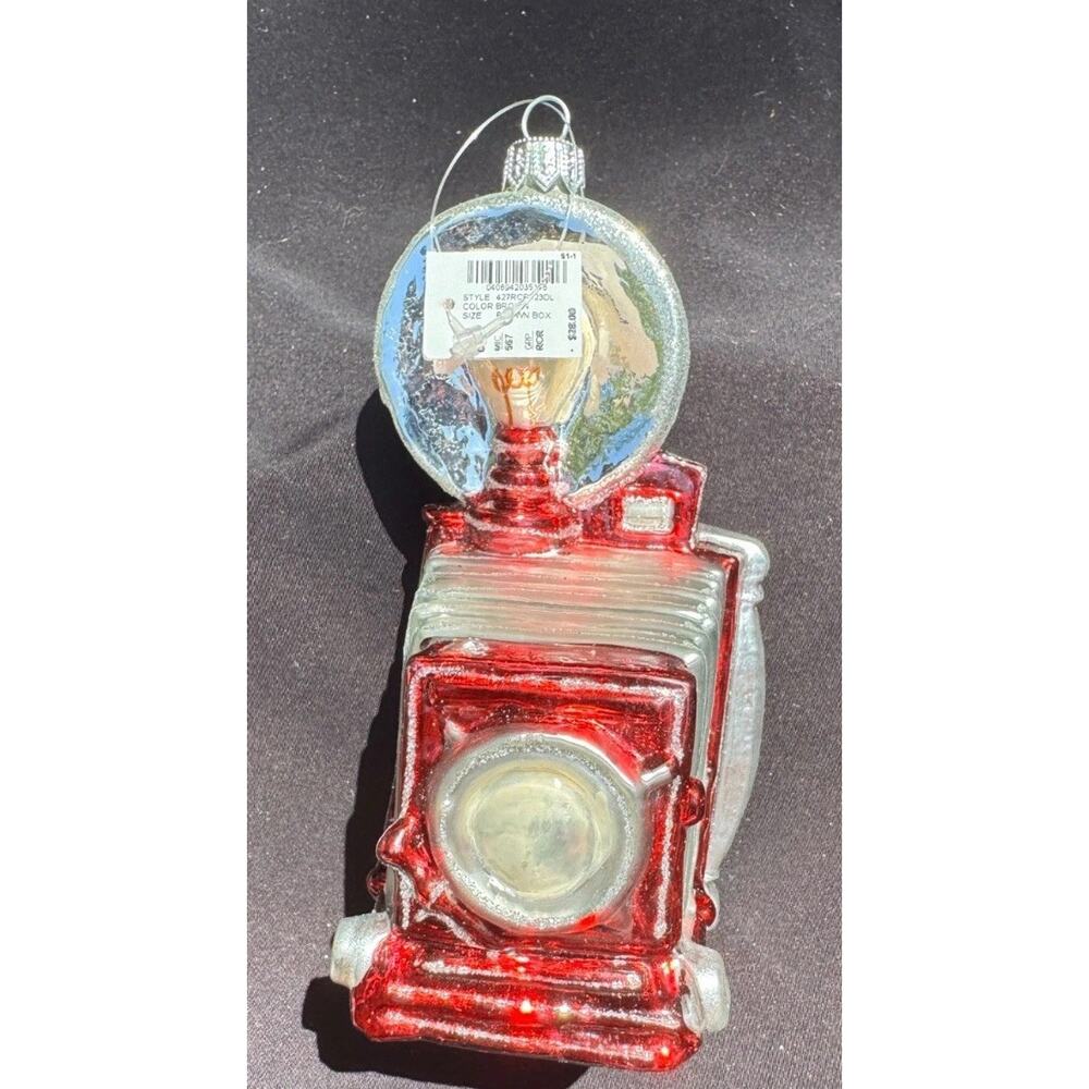 Hand Blown Glass Ornament Poland ~ Red Camera Polaroid Large Flash -OR3
